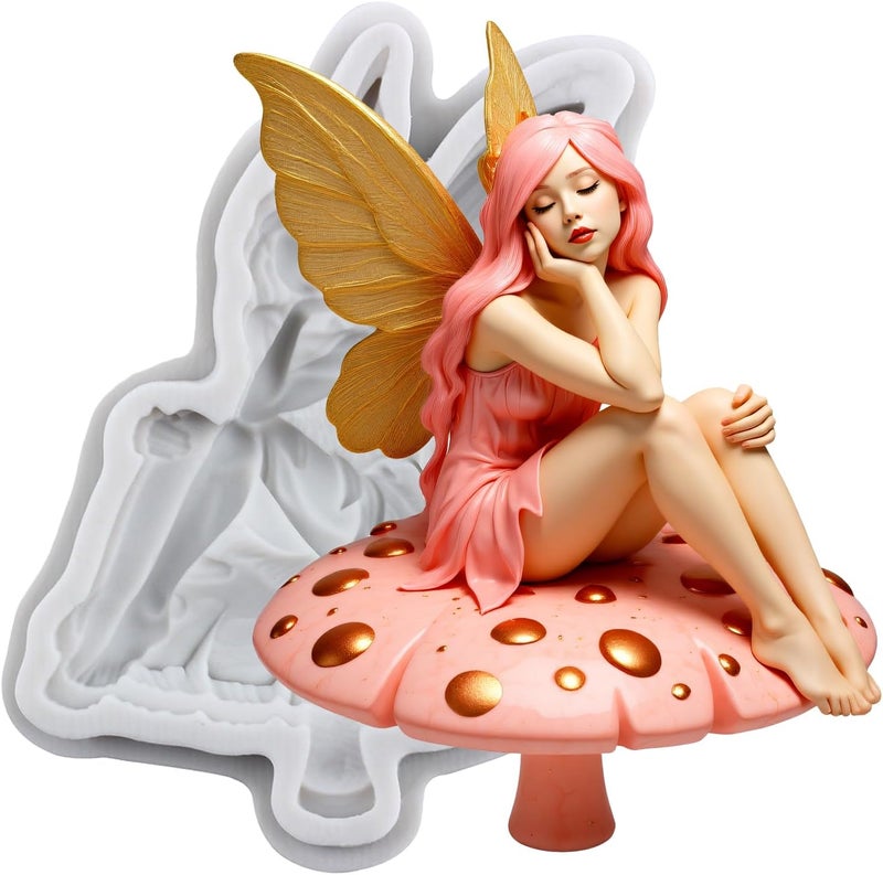 TAOXIBEI Fairy on Mushroom Silicone Mold Fairy Polymer Clay Molds for DIY Crafts Epoxy Resin Casting Air Dry Polymer Clay Plaster Jewelry Making - Image 1